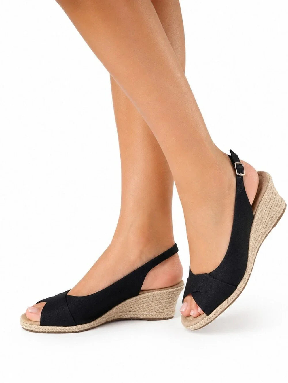 St. John's Bay Womens Lone Wedge Sandals Black Size 11 Medium Memory Foam Shoes